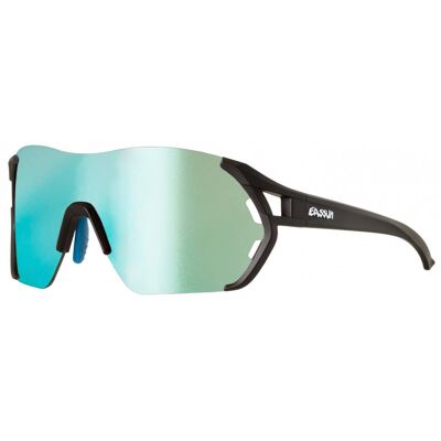 Lunettes de Soleil Vélo Veleta EASSUN, CAT 3 Solaire et Lentille REVO Bleue, Ajustable et Monture Noire