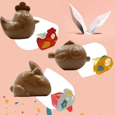 Chocodic - set de 3 divertidos animales 30g en chocolate con leche - Chocolate de Pascua