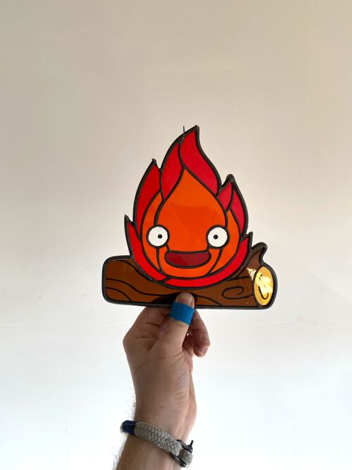 calcifer inspired stained glass piece