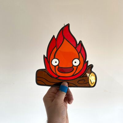 calcifer inspired stained glass piece