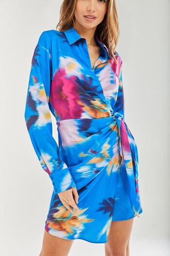 Mini robe portefeuille en satin à fleurs bleu Liquorish 20