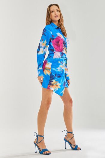 Mini robe portefeuille en satin à fleurs bleu Liquorish 24