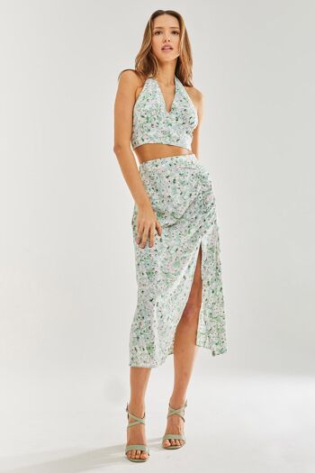 Crop top dos nu fleuri vert liqueur 7