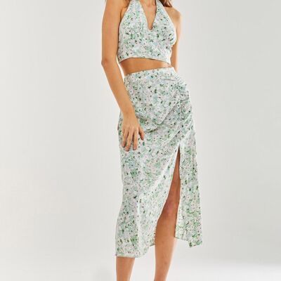 Crop top dos nu fleuri vert liqueur