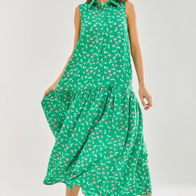 Liquorish Oversized Cherry Print Maxi Dress in Green