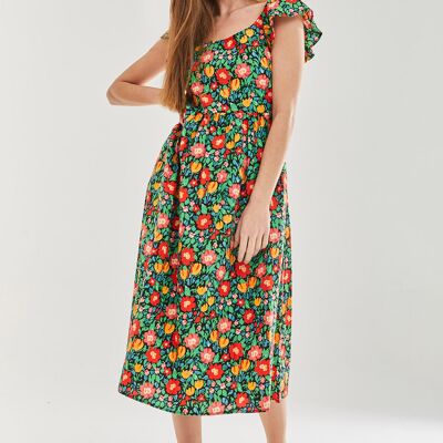 Liquorish Floral Print Cut Out Back Midi Dress