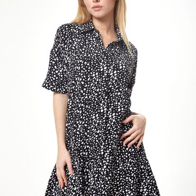 Black and White Animal Print Mini Shirt Dress