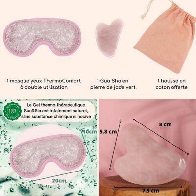 Kit Gua Sha al quarzo rosa e maschera per gli occhi - Termoterapia - Accessori di bellezza essenziali - Pietra naturale - Strumento di sollevamento