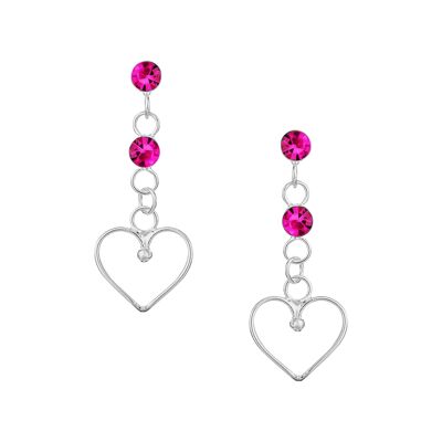 Pendientes Corazón Cristal Fucsia