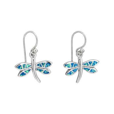 Belles boucles d'oreilles libellule en opale bleue