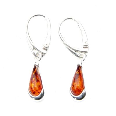 Jolies boucles d'oreilles en forme de larme d'ambre