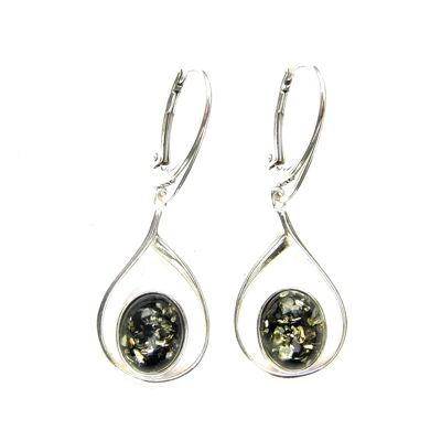 Belles grandes boucles d'oreilles en ambre vert