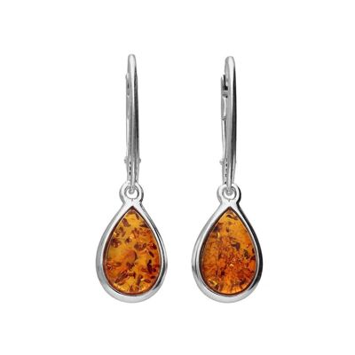 Superbes boucles d'oreilles en forme de larme d'ambre