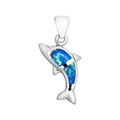 Impresionante colgante de delfín de ópalo azul