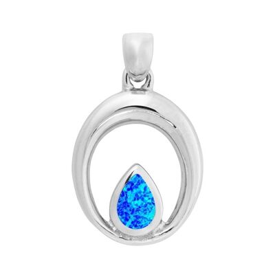 Blue Opal Teardrop Outline Pendant