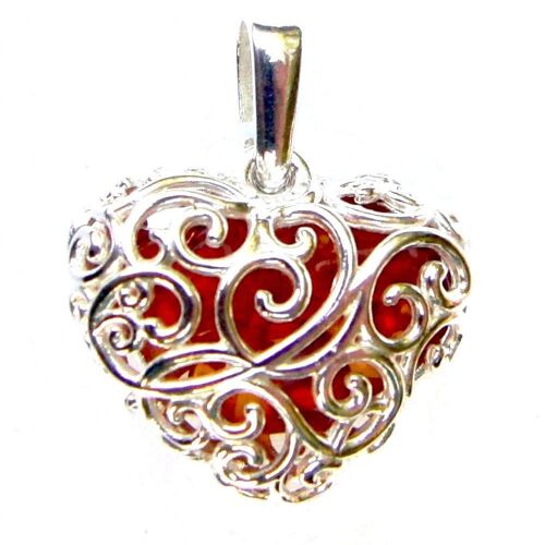 Amber Heart Cage Pendant