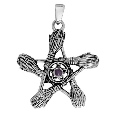 Amethyst-Pentagramm-Besen-Anhänger