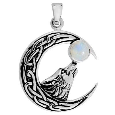 Rainbow Moonstone Wolf Pendant