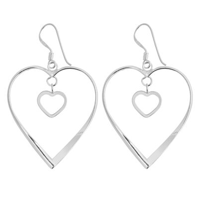 Grandes Boucles d'Oreilles Double Coeur