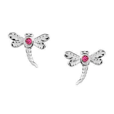 Pink Crystal Dragonfly Studs