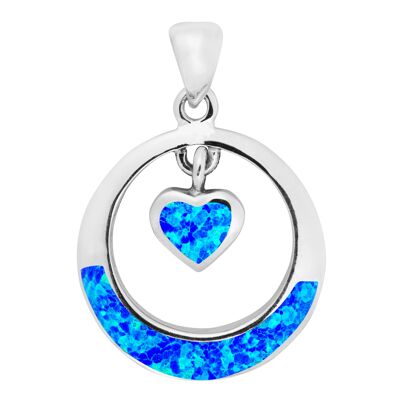 Pendentif Coeur Rond Opale Bleue