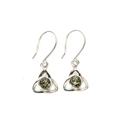 Green Amber Triquetra Earrings