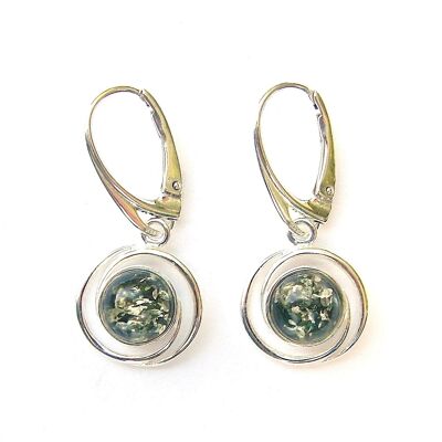 Green Amber Round Earrings