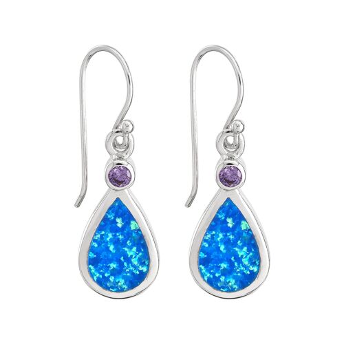 Blue Opal and Amethyst Earrings