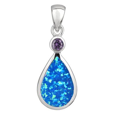 Pendentif goutte d'opale bleue et améthyste