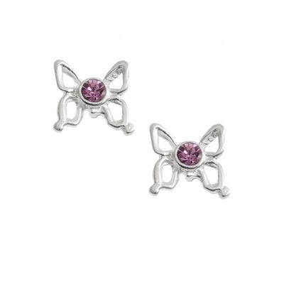 Pendientes de mariposa de cristal rosa