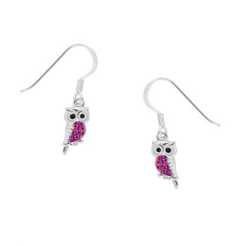 Boucles d'Oreilles Hibou Améthyste CZ