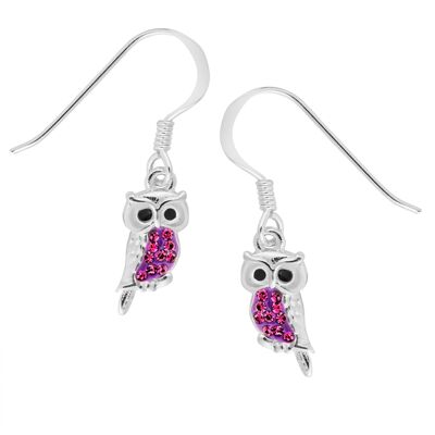 Boucles d'Oreilles Hibou Améthyste CZ