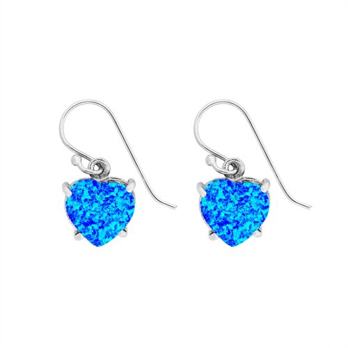 Pretty Blue Opal Hearts Earrings