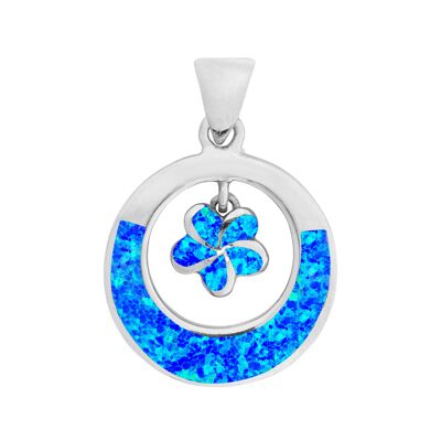 Pendentif fleur ronde en opale bleue