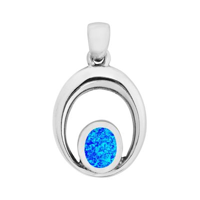 Pendentif contour ovale en opale bleue