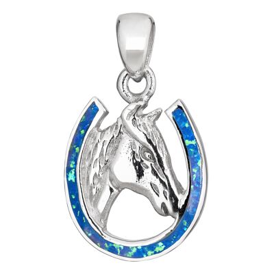 Pendentif Cheval Opale Bleue