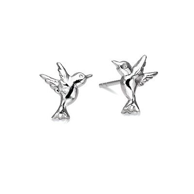 Hermosos aretes de colibrí de plata