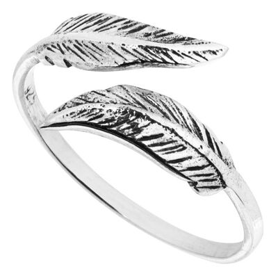 Hermoso anillo de plumas de plata