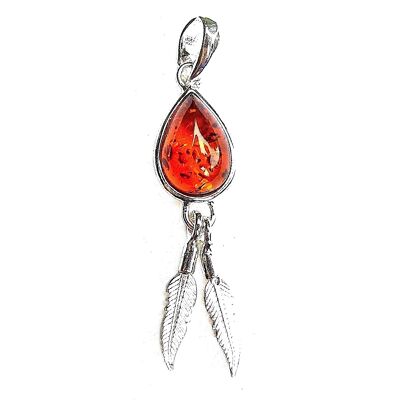 Amber Teardrop Feather Pendant