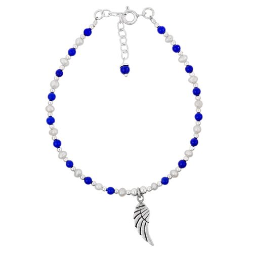 Lapis Lazuli & Pearl Angel Wing Charm Bracelet