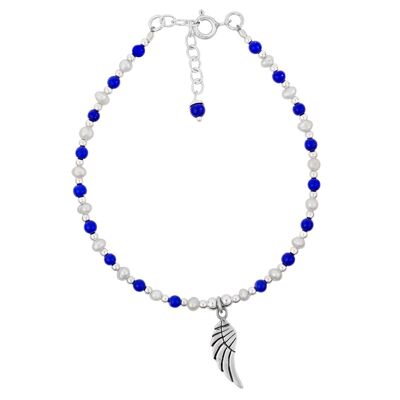 Lapis Lazuli & Pearl Angel Wing Charm Bracelet