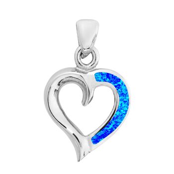 Pendentif contour de coeur en opale bleue