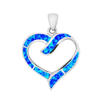Grand pendentif coeur en opale bleue