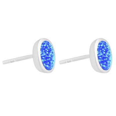 Boucles d'oreilles ovales en opale bleue