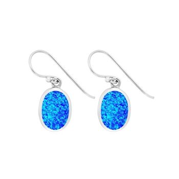 Superbes boucles d'oreilles ovales en opale bleue
