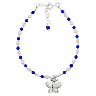 Bracelet à breloques papillon en lapis-lazuli et perles