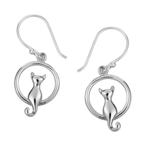 Cat on Moon Earrings