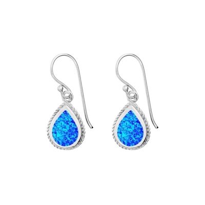 Bonitos aretes de lágrima de ópalo azul