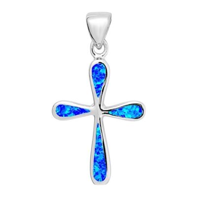 Pendentif Croix Opale Bleue