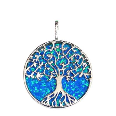 X grande pendente con albero della vita in opale blu
